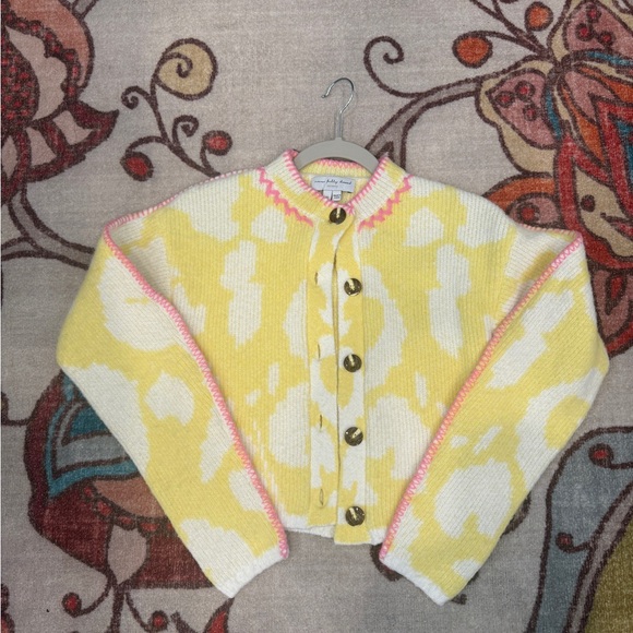 Never Fully Dressed Yellow Zizi Cardigan with Pink Trim NWOT - Picture 3 of 4